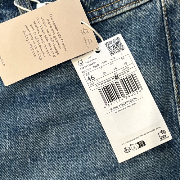 NWT Mango High Waisted Wide-Leg Coulotte Blue Jeans sz 14 - Picture 4 of 7